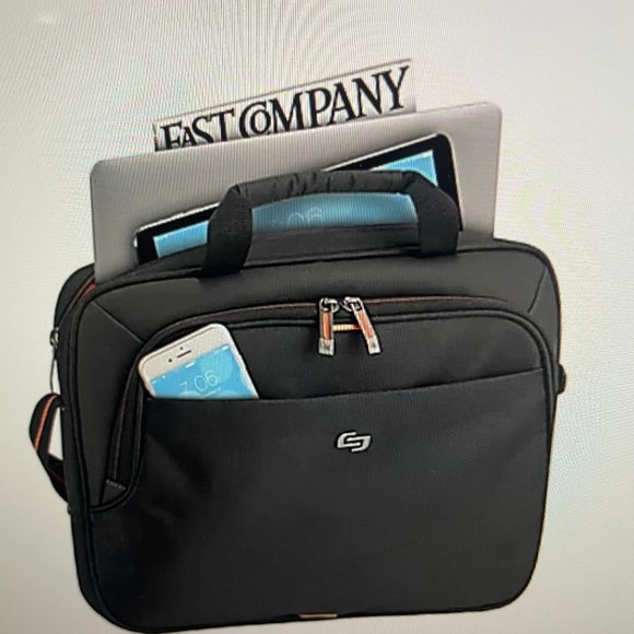 Solo Ace Slim Briefcase For 15.6" Laptops, Black/Orange - Picture 1 of 7